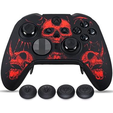Imagem de YoRHa Película de silicone entalhada a laser para controle Xbox Elite Series 2 x 1 (caveiras vermelhas) com 4 pegas exclusivas para polegar