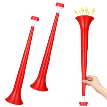 Imagem de GCQJOQ 2 Pcs Stadium Horn 21 Inch Vuvuzela Plastic Collapsible Cheering Trumpets for Sporting Events Football Carnival Party Supplies (Red)
