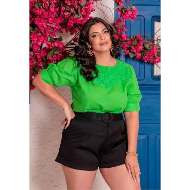 Imagem de Shorts Feminino Plus Size Alfaiataria Com Cinto Forrado