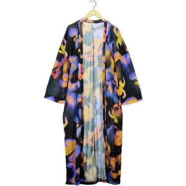 Imagem de Kimono Labellamafia Malha Beachwear Azul Estampado Feminino-Feminino