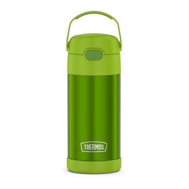 Imagem de THERMOS FUNTAINER Garrafa de água com canudo - 340 g, limão - Garrafa de água infantil isolada a vácuo de aço inoxidável com tampa