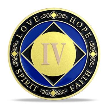 Imagem de Presentes de moeda de sobriedade de 4 anos | Moeda AA de diamante serenidade - Medalhão de chip NA HA AA com oração de serenidade | Presentes de narcóticos, alcoólicos anônimos para o mês de