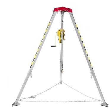 Imagem de Kit de tripé para espaço confinado com guincho de 1800 libras e cabo de aço de 30 m, fácil de montar, tripé de resgate de liga de alumínio para poço de esgoto