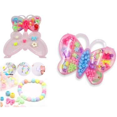 Imagem de Kit De Miçangas Para Pulseiras Maleta Borboleta Infantil Completa Rosa