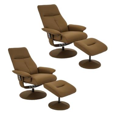 Imagem de Kit 2 Poltronas de Massagem Reclinável e Giratória Arizona com Apoio de Pés Pu Caramelo G56 - Gran Belo