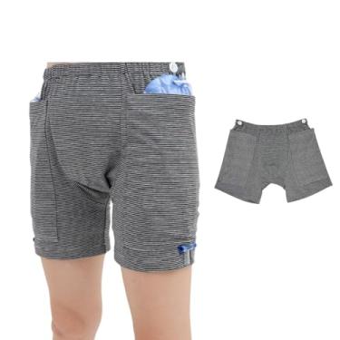 Imagem de Calças para cuidados com incontinência, roupa íntima com cateter para idosos com bolsos duplos, bolsa de drenagem de urina, bolsa de nefrostomia para pacientes com incontinência e ostomia (homens, GG)