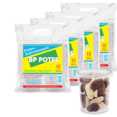 Imagem de Pote Descartavél BP Potes Redondo Cilindrico com Tampa 500ml Açai, Bolos Sorvetes, Bolacha (60 Unidades)