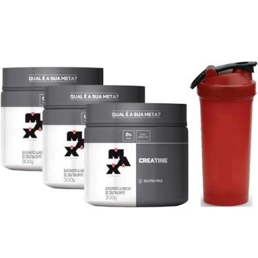 Imagem de Suplemento Alimentar de Creatina em Pó Max Titanium, 300g, Sem Glúten, Kit com 3 Potes e Coqueteleira