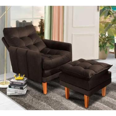 Imagem de Cadeira Do Papai Reclinável Confortável Com Puff Veludo Marrom