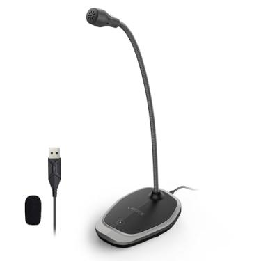 Imagem de CMTECK Microfone USB para computador, microfone condensador omnidirecional para computador portátil Plug & Play, botão mudo com indicador LED, compatível com Windows/Mac, ideal para YouTube, Skype,