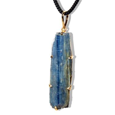 Imagem de Colar Cianita Azul Natural Garra Dourado 50 a 60mm