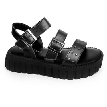 Imagem de Sandália Papete Feminina Plataforma Blogueira Tratorada Rebites Metalizados (Preto, BR, Adulto, Numérico, 37)