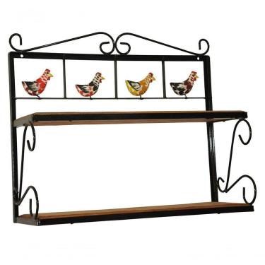 Imagem de Prateleira Cozinha Dupla Madeira Ferro Galinhas Preto 50x60