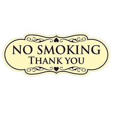 Imagem de All Quality Placa de parede ou porta do designer No Smoking Thank You - Fácil de instalar | Ideal para restaurantes, hotéis e Airbnb | - Marfim/marrom escuro médio (pacote com 1)