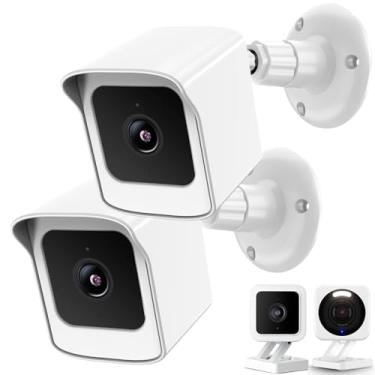 Imagem de PEF Suporte para Wyze Cam V4 e V3, capa protetora à prova de intempéries e suporte de parede ajustável de 360 graus para sistema de câmera inteligente Wyze V4 e V3 externo interno (branco, pacote com