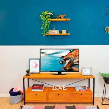 Imagem de Rack de TV Industrial de Ferro e Madeira Style Square 3 Nichos Uno com