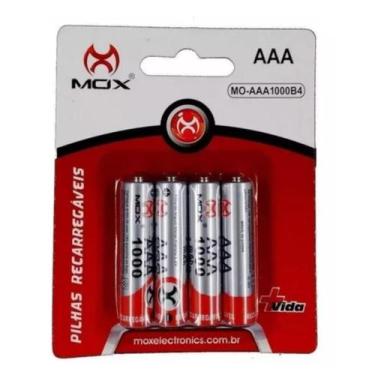 Imagem de Pilha Recarregável AAA 1000 mAh kit 4 unidades Mox Bateria