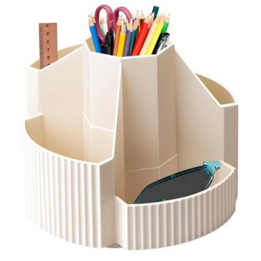 Imagem de Porta-lápis giratório, porta-lápis giratório para mesa | Copo de armazenamento de lápis com 5 compartimentos | Multi-funcional grande desktop caneta recipiente organizador de mesa para a escola