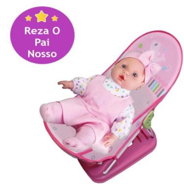 Imagem de Kit Boneca Bebe Judy Oração Pai Nosso + Cadeira de Dormir - Milk Brinq