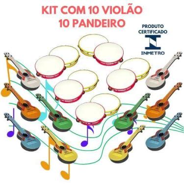 Imagem de Kit 10 Viola Infantil 10 Pandeiro Brinquedo Instrumentos Musicais Viol