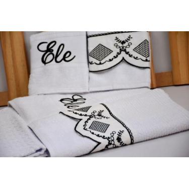 Imagem de Jg de banho noblesse luxo bordado 5 pecas  branco com bordado preto - 