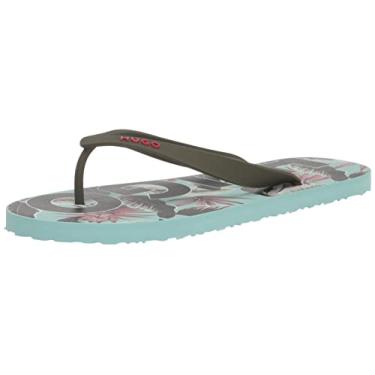 Imagem de HUGO Chinelo masculino com logotipo ousado, Lavanda tropical/verde palmeira, 6-7