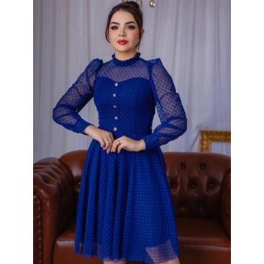 Imagem de Vestido Midi com Manga Longa Tule Poa com Botões - Vestidos de Festa, 