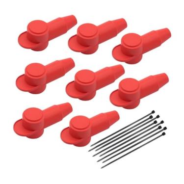 Imagem de JicSuXi 8x Tampas de terminais genéricos Tampa de inicialização do poste do terminal Alternador de partida com braçadeiras de cabo para motocicletas, barcos e, Vermelho