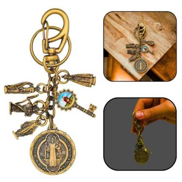 Imagem de Chaveiro Proteção com Miniaturas e Medalha de São Bento Ouro Velho - F