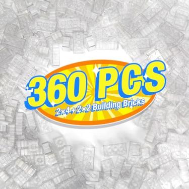 Imagem de MANNIDOO 360 Pieces Building Bricks, Classic Basic Building Flat Parts and Pieces - 2x4 Brick x200 and 2x2 Brick x160, Moc Building Bulks DIY Play Set Compatible with Lego, Transparent White