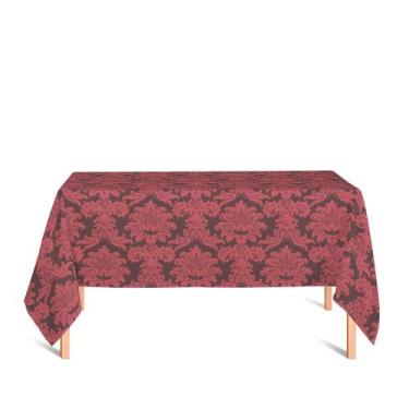 Imagem de Toalha de Mesa Retangular em Tecido Jacquard Marrom e Vermelho Medalhã