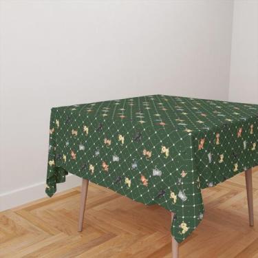 Imagem de Toalha De Mesa Quadrada 4 Lugares Tecido Oxford Corações e Gatinhos TL