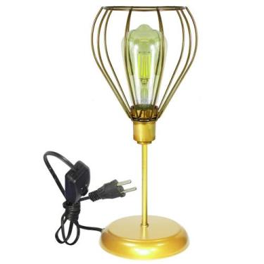 Imagem de Luminária de Mesa Abajur Clássico Aramado Teardrop Dourado - Jota Ilum
