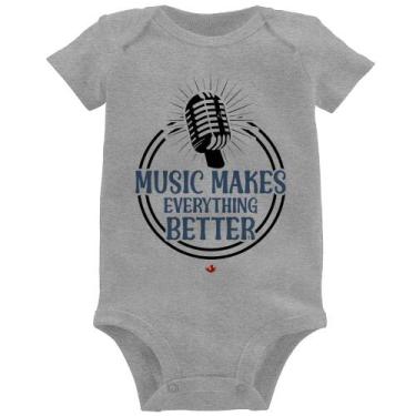 Imagem de Body Bebê Music makes everything better - Foca na Moda, Cinza, G