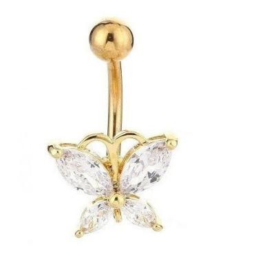 Imagem de Piercing De Umbigo Dourado F. Ouro Zirconia Borboleta - De Castro joia