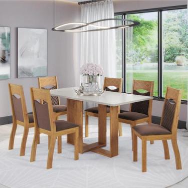 Imagem de Mesa de Jantar Retangular Ayron C/6 Cad Pietra Mel/Blonde/V.bombom - C