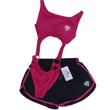 Imagem de Body Maiô Rosa com Short Tactel Preto - Gringas Model