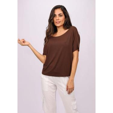 Imagem de Blusa Morcego Malha Gola Canoa Manga Curta Marrom - Amazonia Vital
