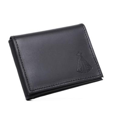 Imagem de Carteira masculina em couro legitimo  nossa senhora em l porta cartao 