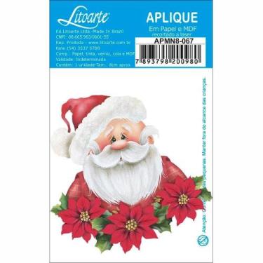 Imagem de Aplique de MDF e Papel Natal - Papai Noel + Poinsetias - APMN8 - 067 -