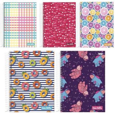 Imagem de Kit 5 Cadernos Capa dura Grande Material Escolar Feminino Masculino - 