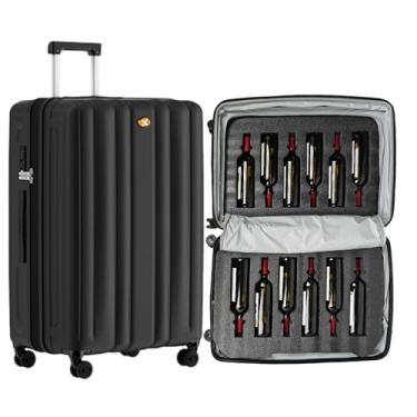 Imagem de Mala para vinho com capacidade para 12 garrafas, caixa de envio durável, estojo de viagem com trava TSA, transportador versátil, inserções removíveis e rodas giratórias silenciosas (preto meia-noite)