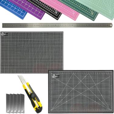 Imagem de Base de Corte Grande A1 60x90cm Apoio Para Mesa Dupla Face Multiuso Auto Cura Régua metal 60cm Estilete Profissional (Preta)