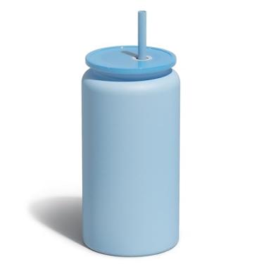 Imagem de UIRZOTN Copos de vidro com tampas e canudos, xícara de cerveja de aço inoxidável de 473 ml e café gelado, copo de smoothie, azul claro (acabamento fosco texturizado, não sublimatável)