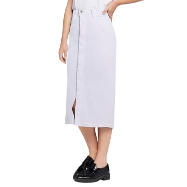 Imagem de Current/Elliott Saia jeans feminina The Insignia Midi – Saias longas para mulheres, saia jeans midi, Branco óptico, 27 Regular
