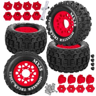 Imagem de RCYouHott RC MX28 2.8" Truck Tires Wheel for 1/10 Big Rock Granite Vortek 3s/Stampede Rustler RC Car,RC Wheels Tires w/12mm/14mm Replaceable Hex,Soft Tires Plastic Wheels,Red(4PCS)