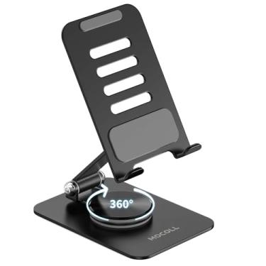 Imagem de MOCOLL Suporte de telefone giratório de 360° para mesa, suporte de celular com rotação giratória 360 ajustável antiderrapante para iPhone 16/15/14/13/12 Pro Max SE, Samsung Galaxy S23/24 Ultra, preto