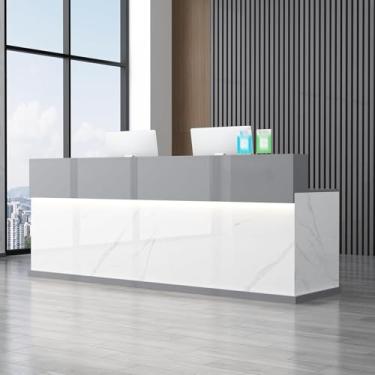 Imagem de Mesa de recepção com balcão, recepção frontal grande, balcão de recepção de escritório com gavetas bloqueáveis, mesa de balcão de caixa de varejo em pé, branco T 2,55 x 59,9 cm x 99,8 cm