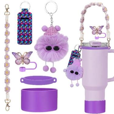 Imagem de 6 peças para acessórios Stanley Cup Tumbler 1,134 g 850 g, compatível com Stanley Cup Tumbler alça de garrafa de água alça para transporte (roxo)