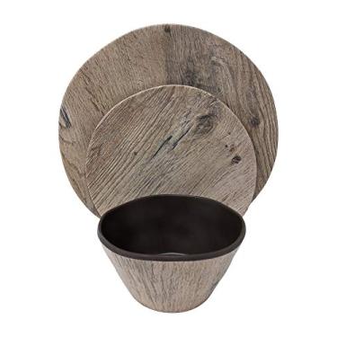 Imagem de Gianna's Home Conjunto de louça rústica de melamina de plástico pesado, 12 peças, grão de madeira